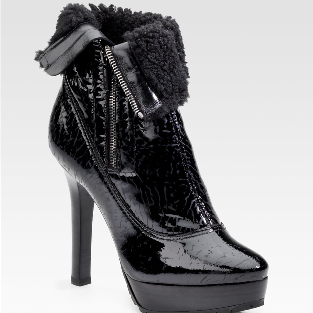 JIMMY CHOO patent shearling ankle boots size 38.5